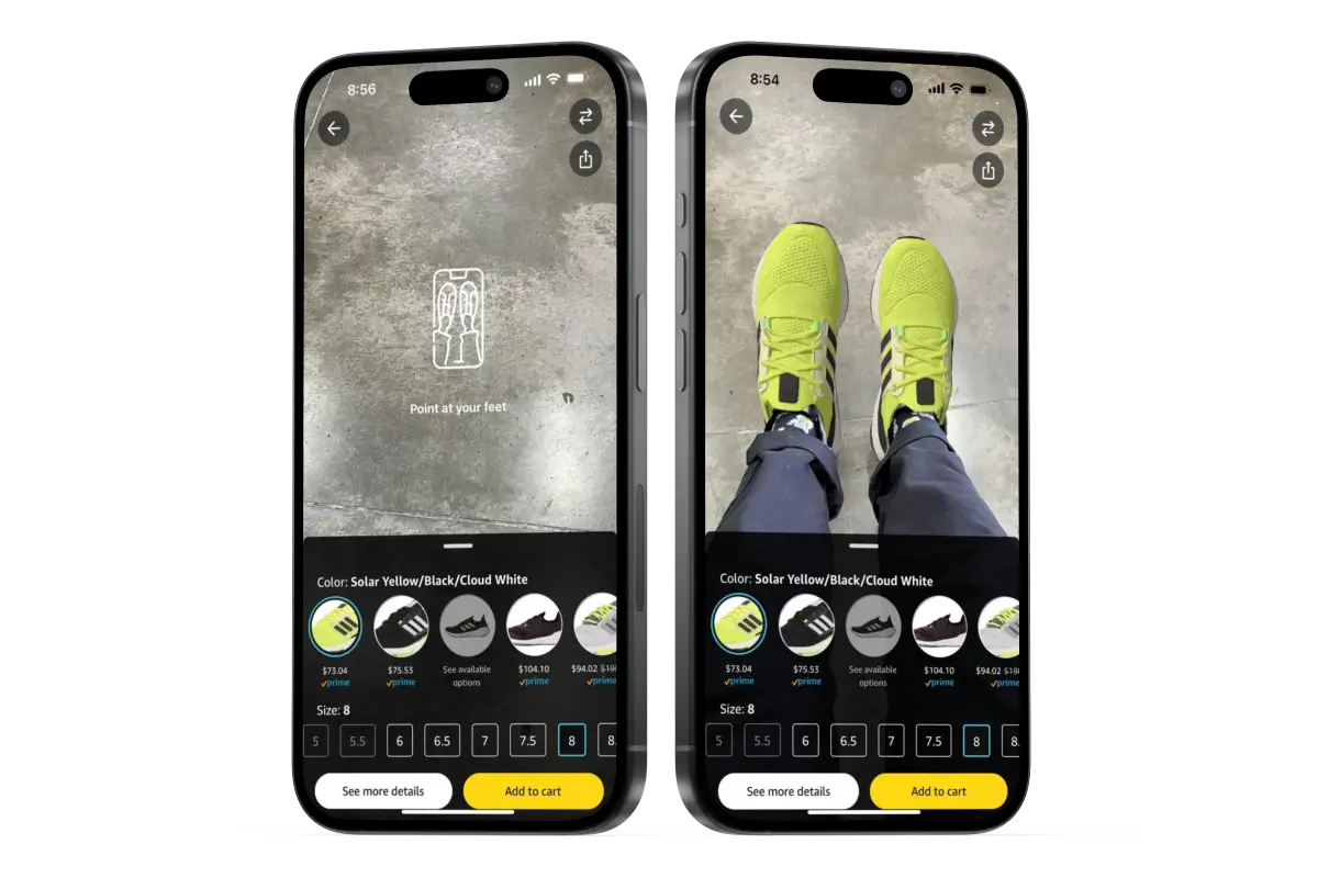 A person trying some sneaker on, using AR technology