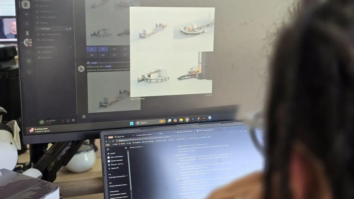 Diseñador trabajando con Midjourney y ChatGPT