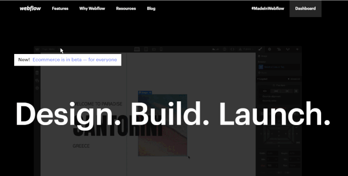 A screen video of the Webflow features page
